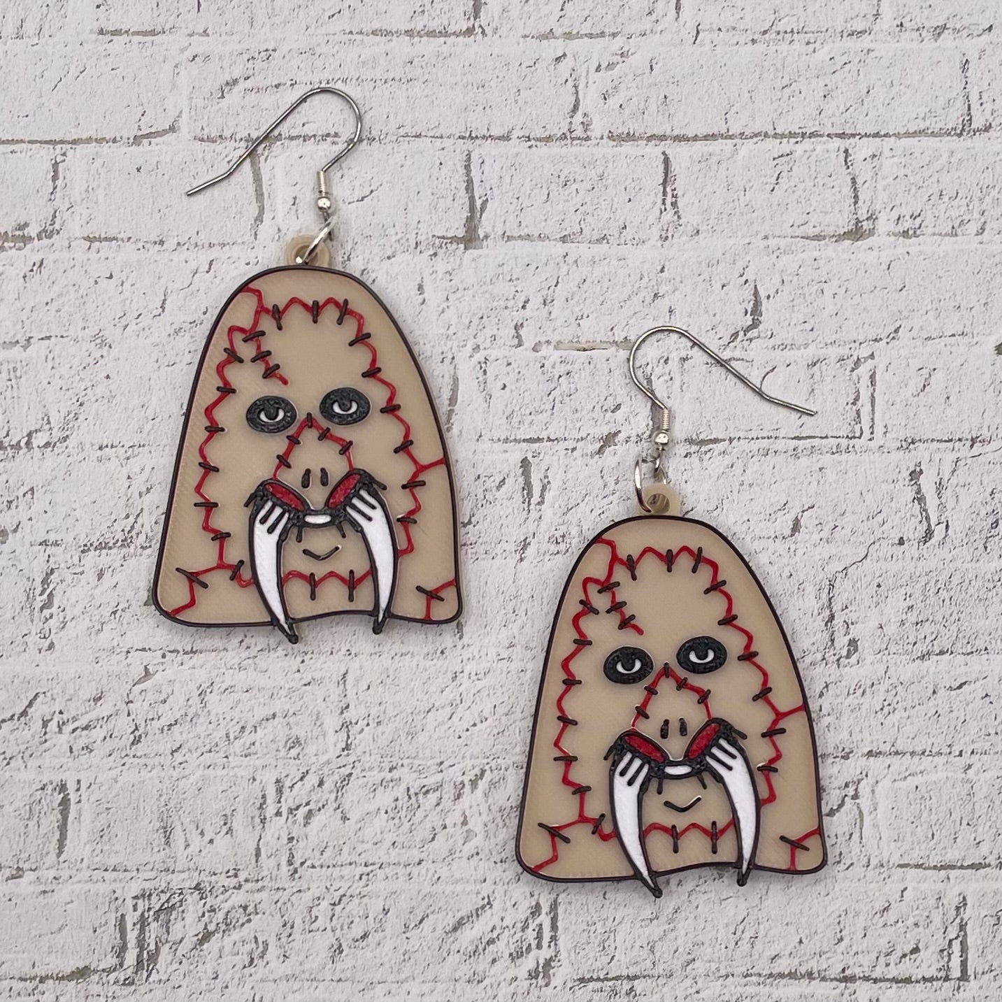 Tusk Horror Statement Earrings or Keychain 3D Printed