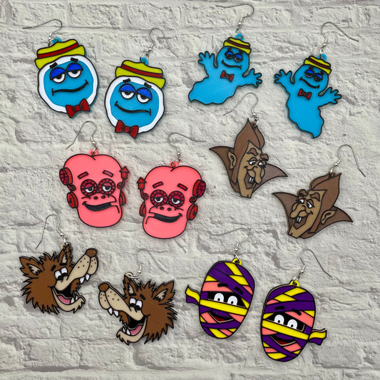 Monster Cereal Statement Earrings or Keychain 3D Printed
