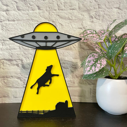 UFO Cow Abduction Shelf Sitter 3D Printed