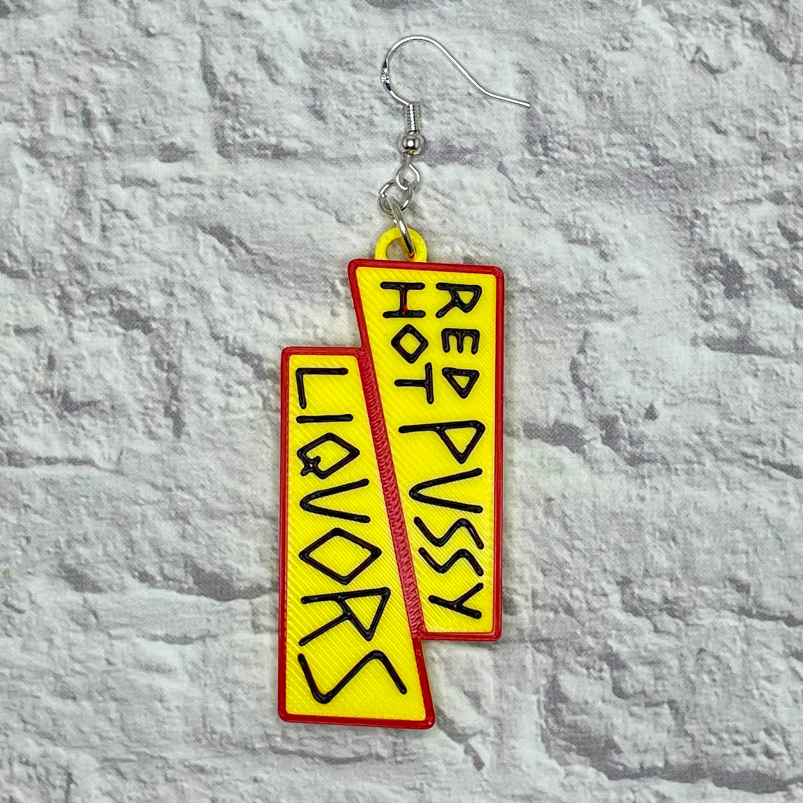 Red Hot Pussy Liquors Horror Statement Earrings or Keychain 3D Printed