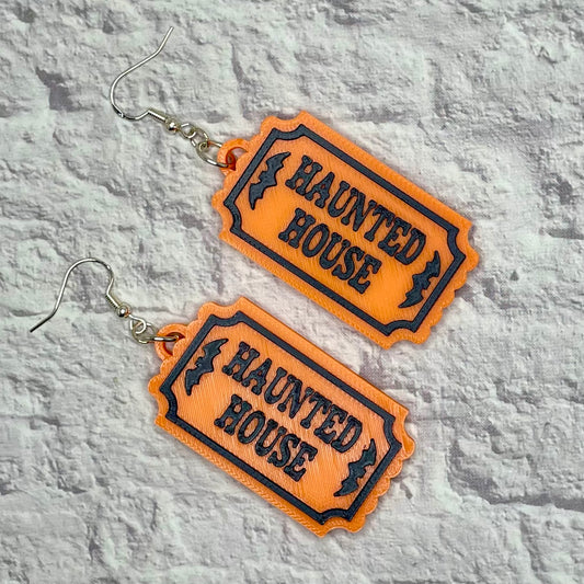 Haunted House Ticket Statement Earrings or Keychain 3D Printed