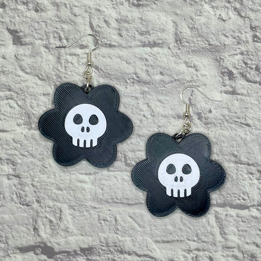 Skull Flower Spooky Statement Earrings or Keychain 3D Printed