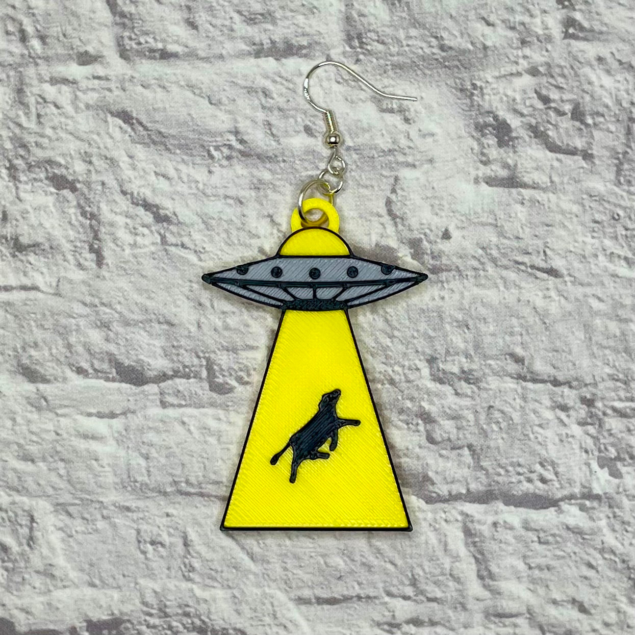 UFO Cow Abduction Statement Earrings or Keychain 3D Printed