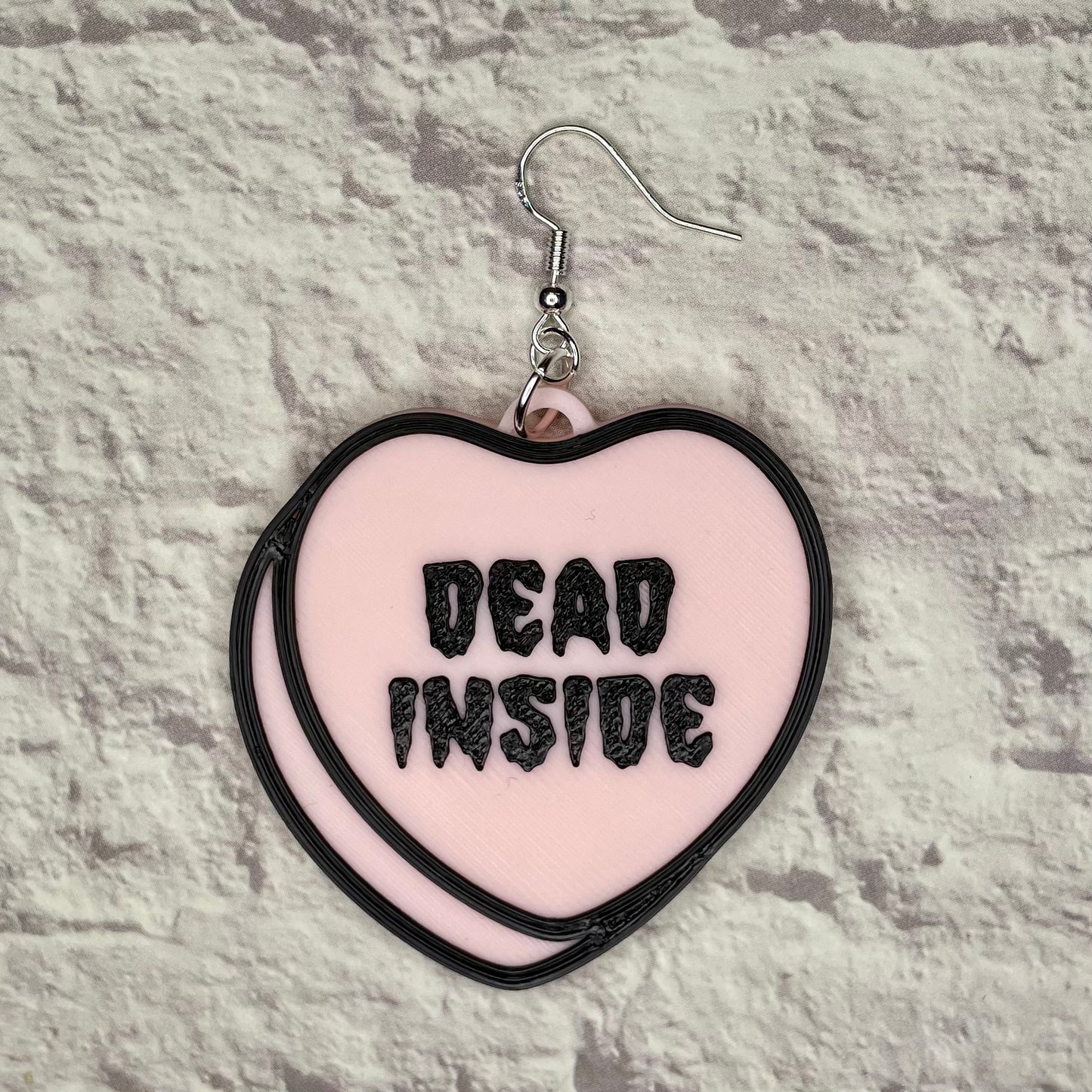 Dead Inside Candy Heart Statement Earrings or Keychain 3D Printed