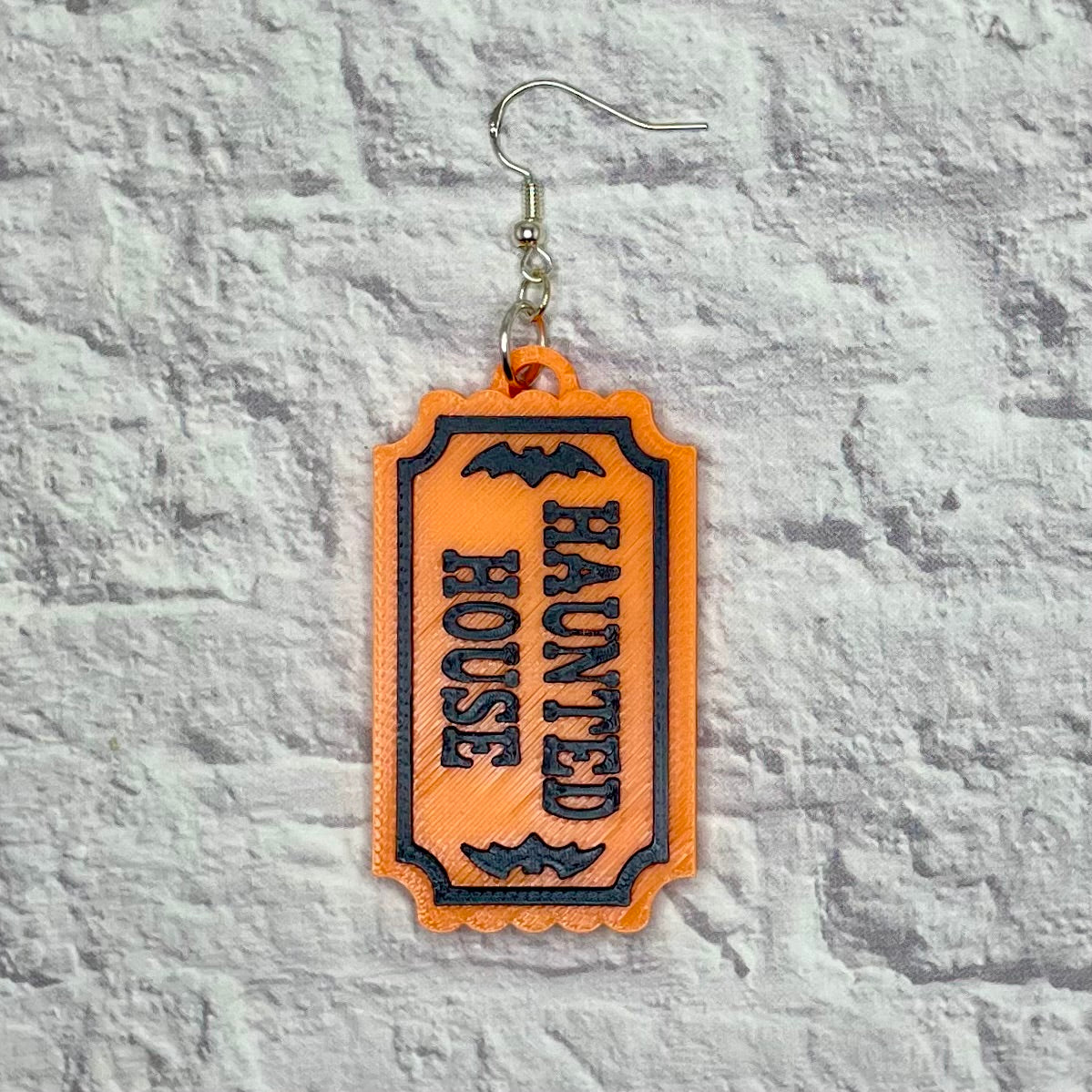 Haunted House Ticket Statement Earrings or Keychain 3D Printed