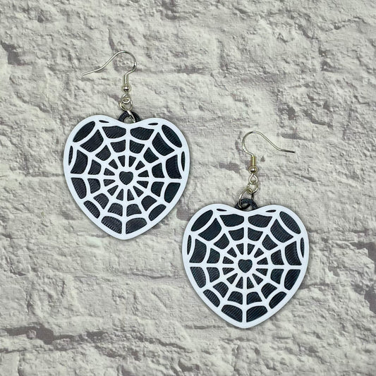 Spiderweb Heart Spooky Statement Earrings or Keychain 3D Printed