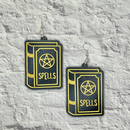 Spell Book Statement Earrings or Keychain 3D Printed