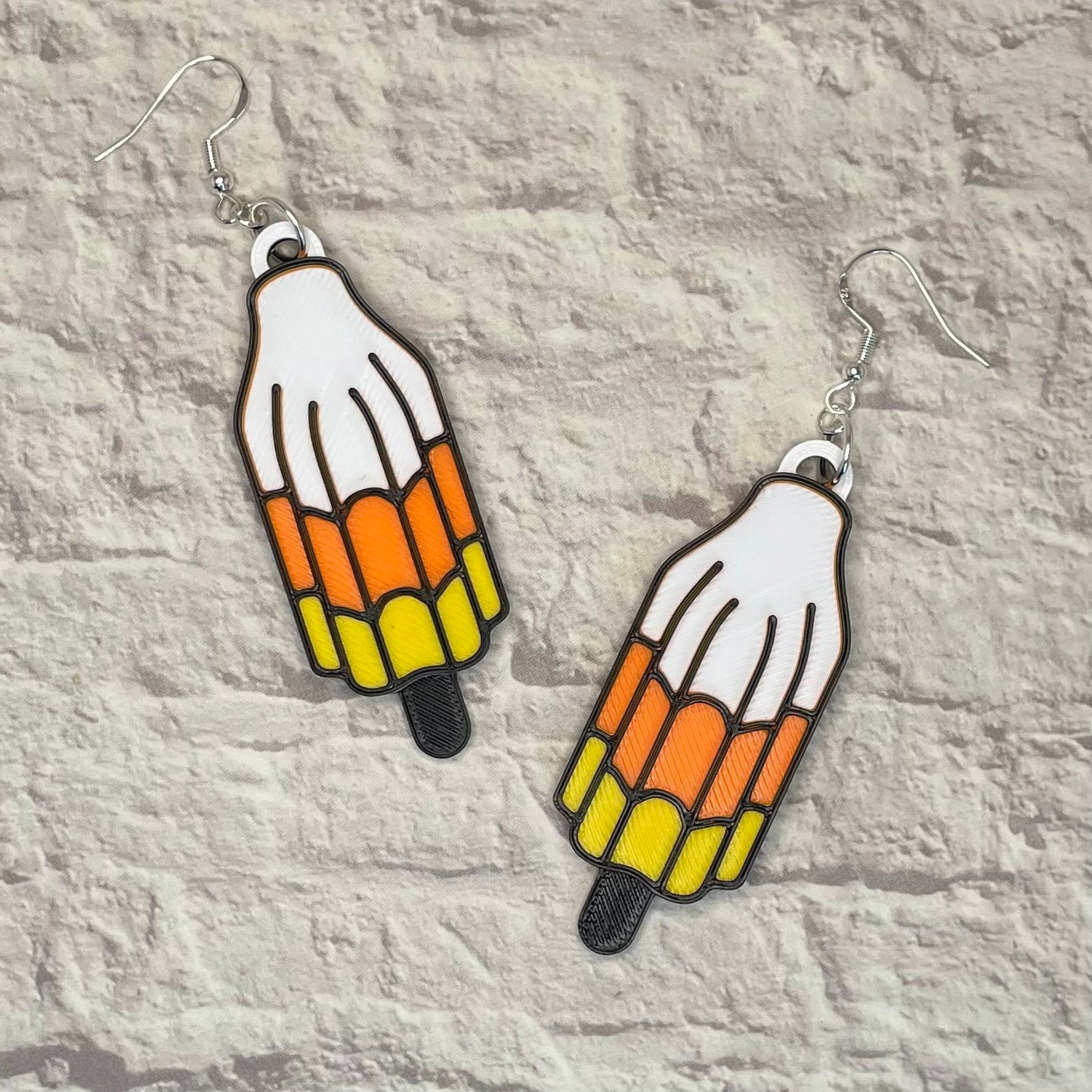 Candy Corn Popsicle Spooky Statement Earrings or Keychain 3D Printed