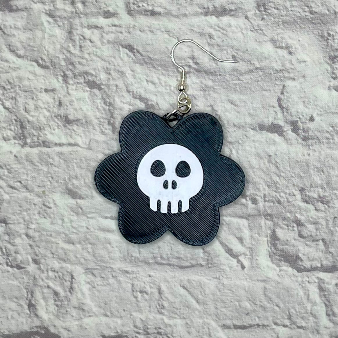 Skull Flower Spooky Statement Earrings or Keychain 3D Printed
