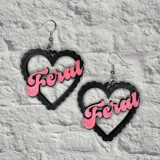 Feral Heart Statement Earrings or Keychain 3D Printed