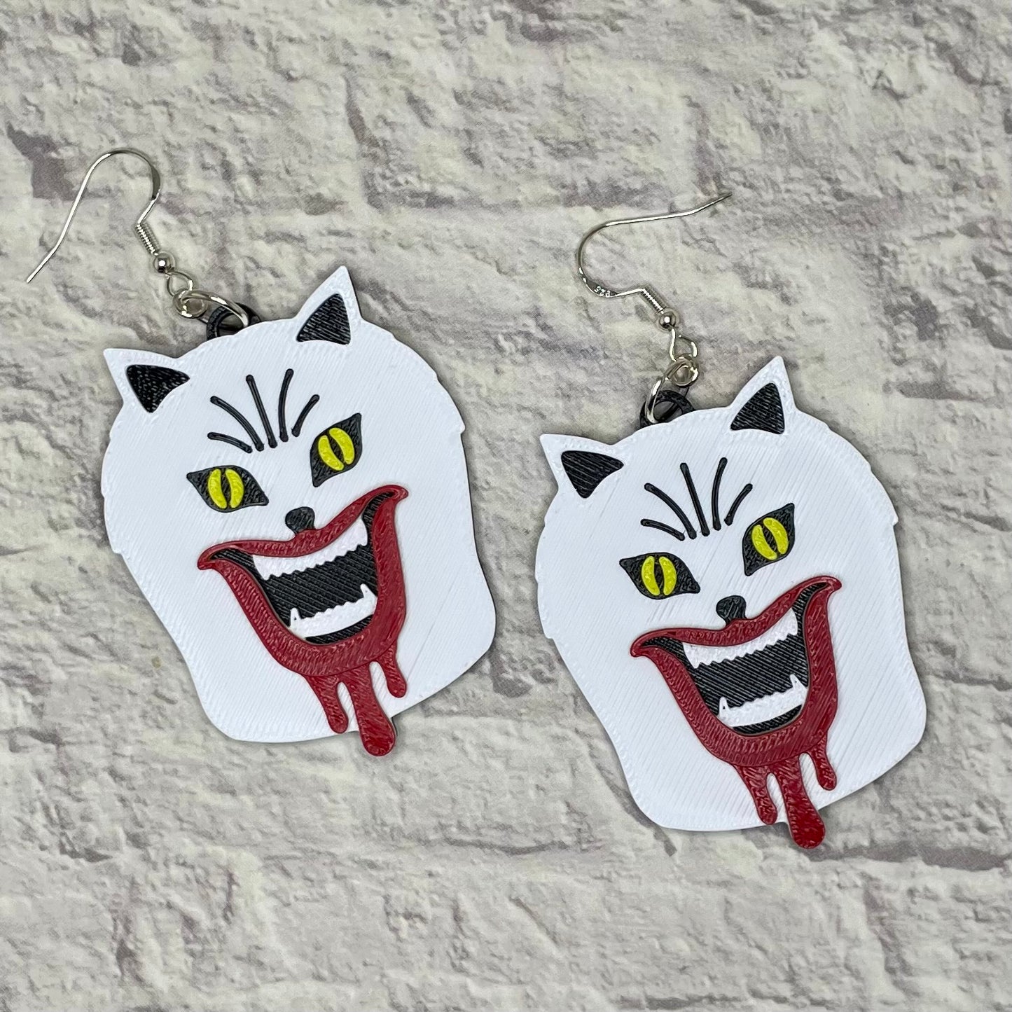 House White Cat Horror Statement Earrings or Keychain 3D Printed