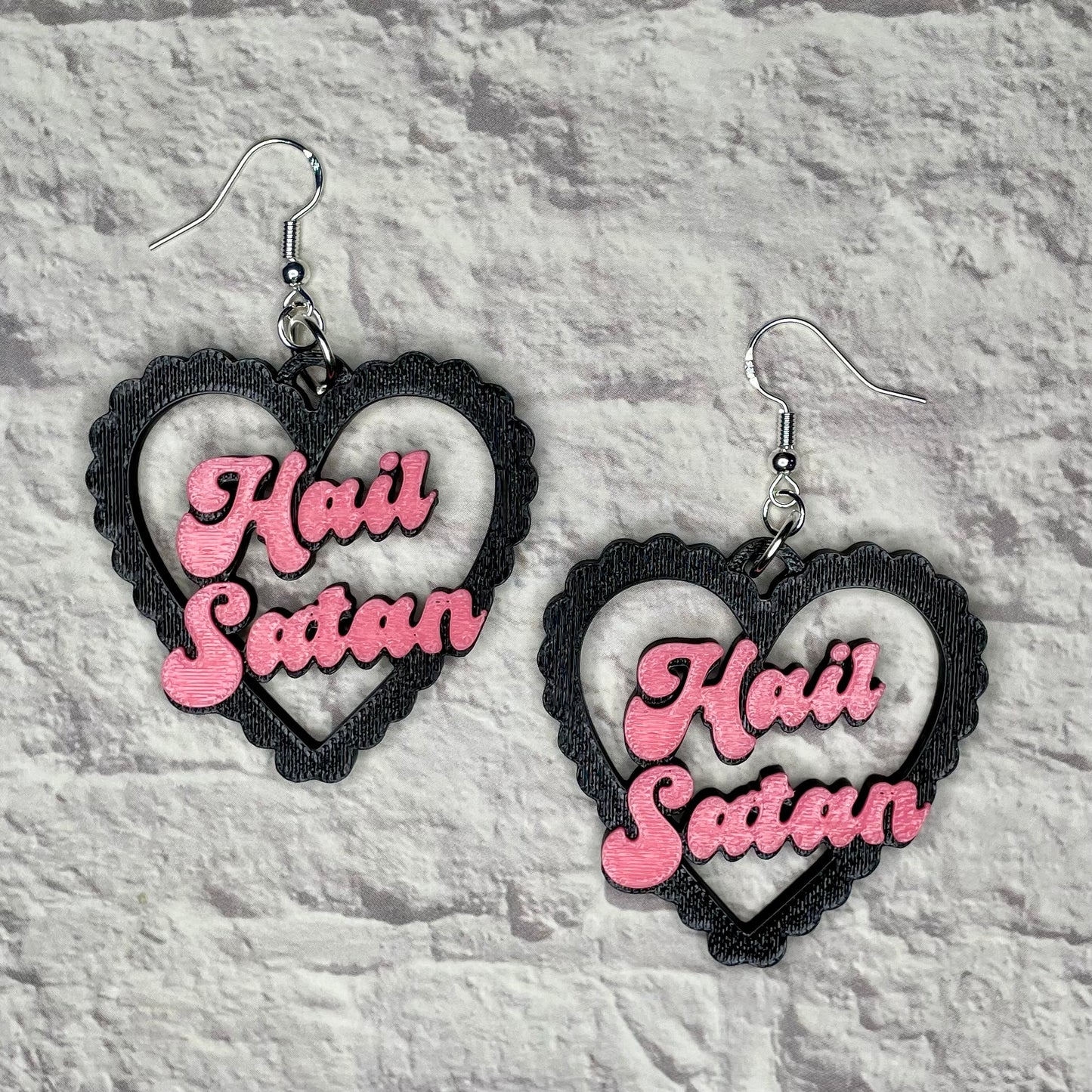 Hail Satan Heart Statement Earrings or Keychain 3D Printed
