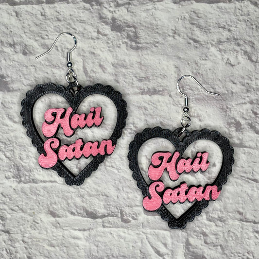 Hail Satan Heart Statement Earrings or Keychain 3D Printed