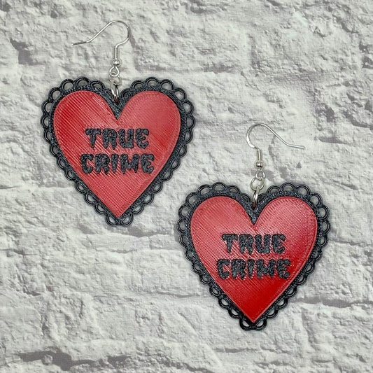 True Crime Heart Statement Earrings or Keychain 3D Printed