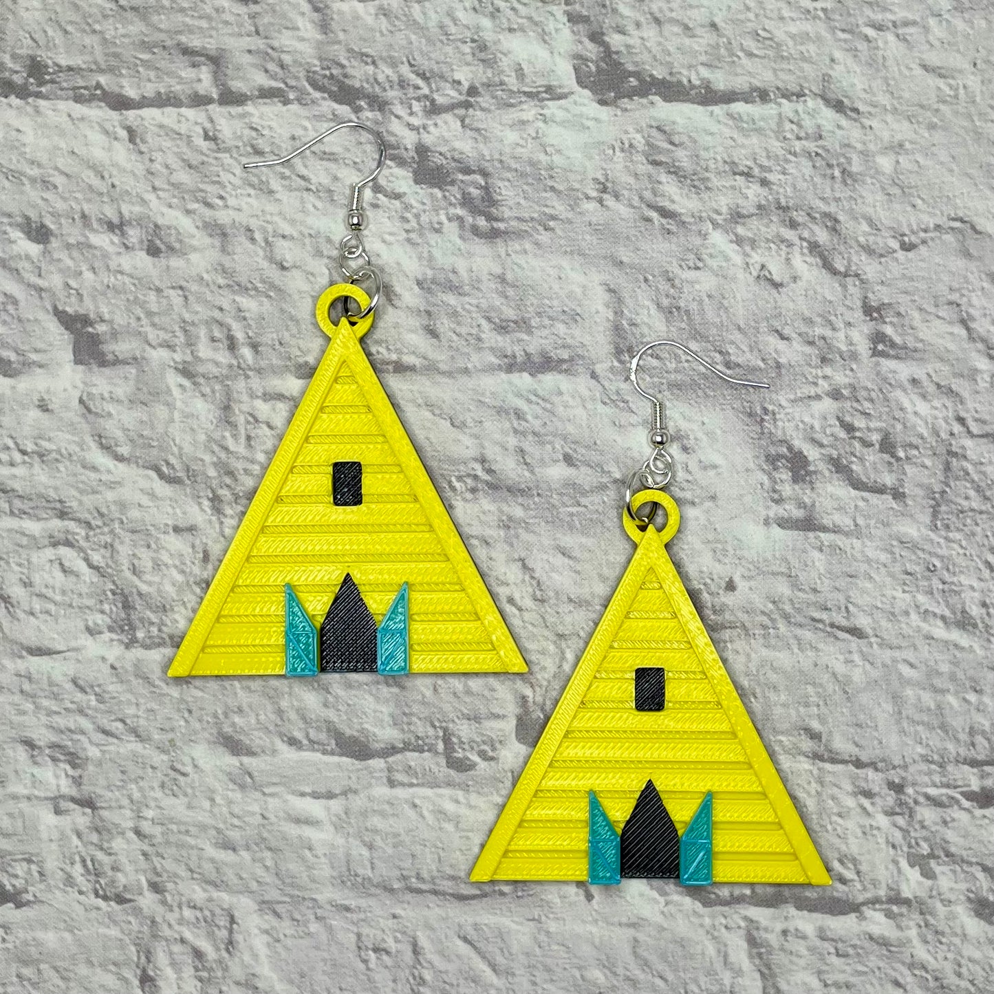 Yellow Temple Horror Statement Earrings or Keychain 3D Printed
