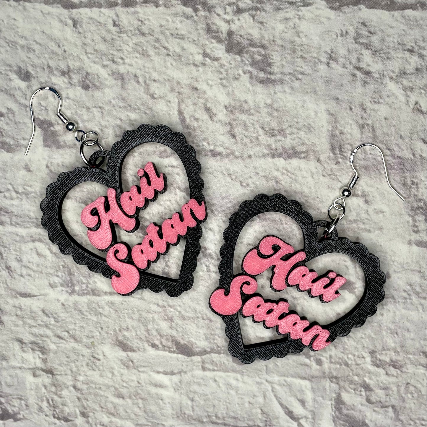 Hail Satan Heart Statement Earrings or Keychain 3D Printed