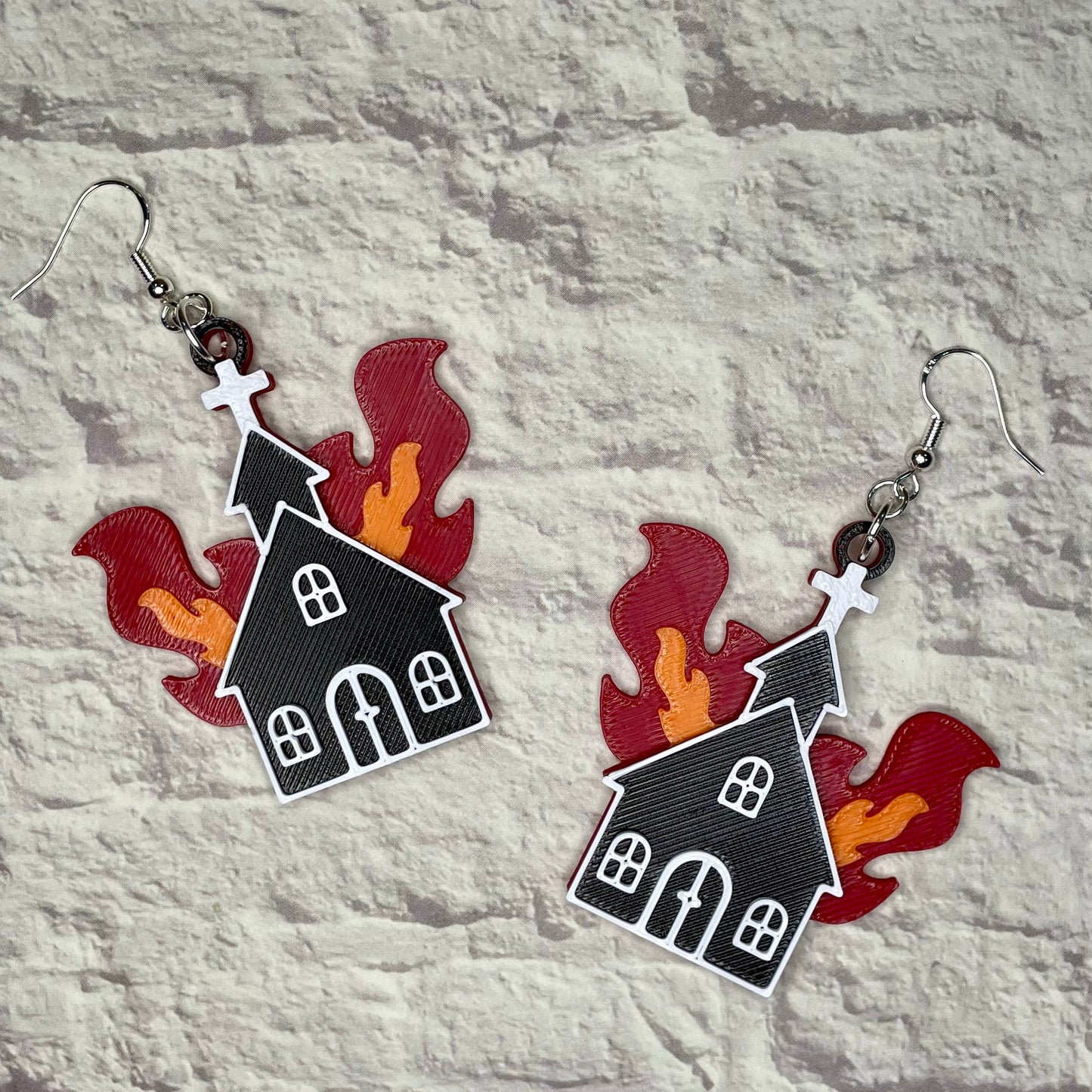 Burning Church Statement Earrings or Keychain 3D Printed