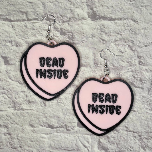 Dead Inside Candy Heart Statement Earrings or Keychain 3D Printed