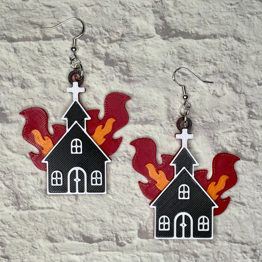 Burning Church Statement Earrings or Keychain 3D Printed
