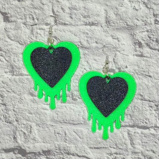 Dripping Slime Heart Statement Earrings or Keychain 3D Printed