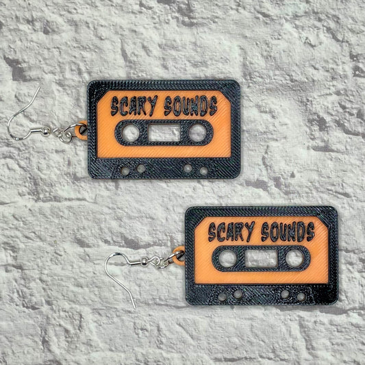 Scary Sounds Haunted House Cassette Statement Earrings or Keychain 3D Printed
