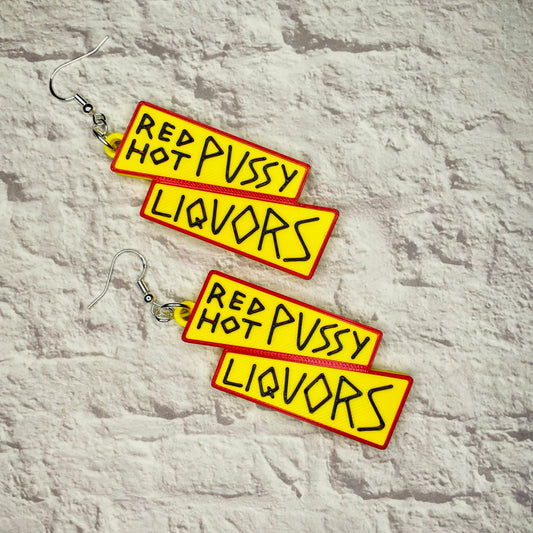 Red Hot Pussy Liquors Horror Statement Earrings or Keychain 3D Printed