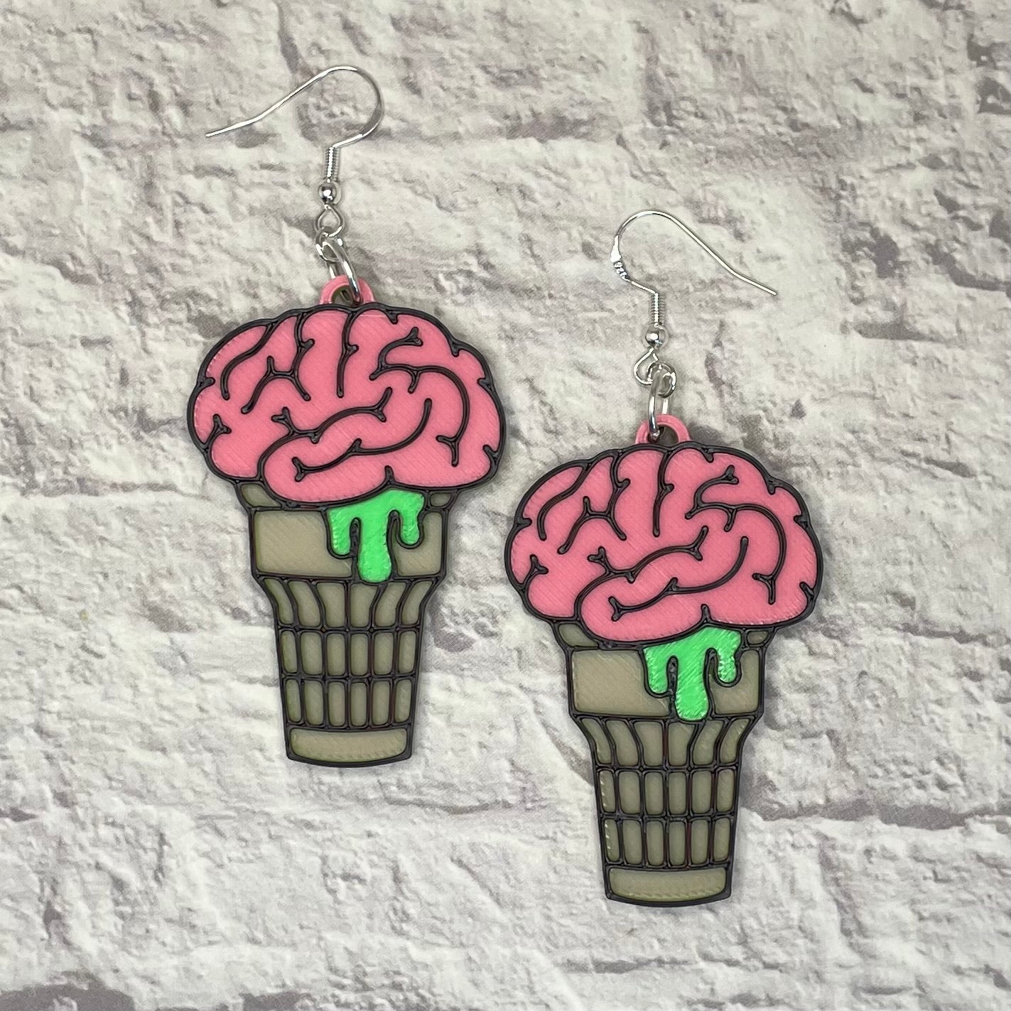 Brain Cone Spooky Statement Earrings or Keychain 3D Printed