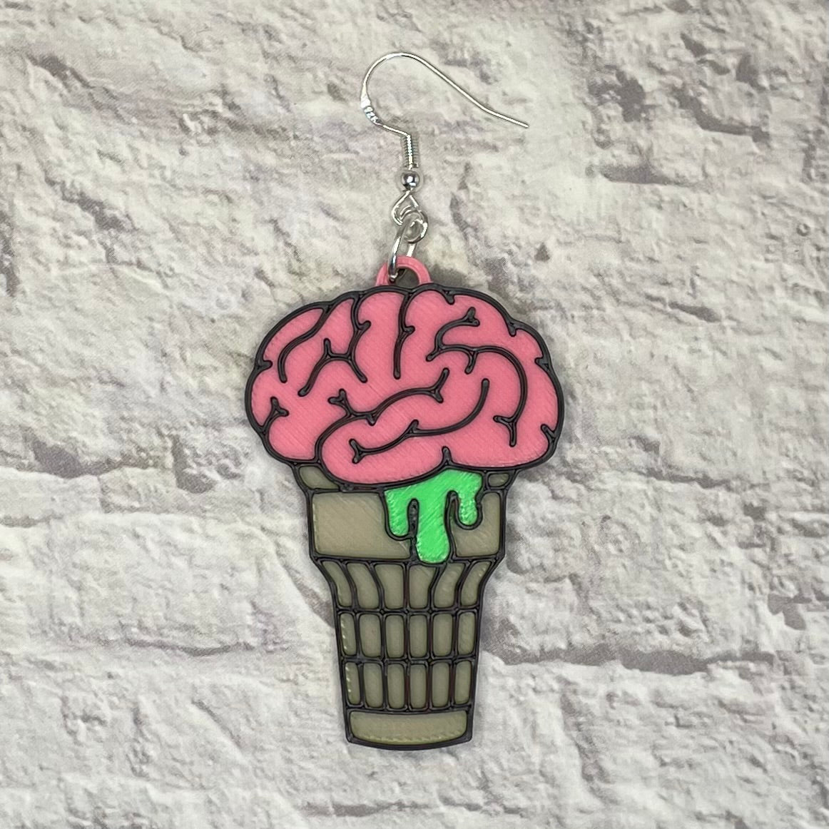 Brain Cone Spooky Statement Earrings or Keychain 3D Printed