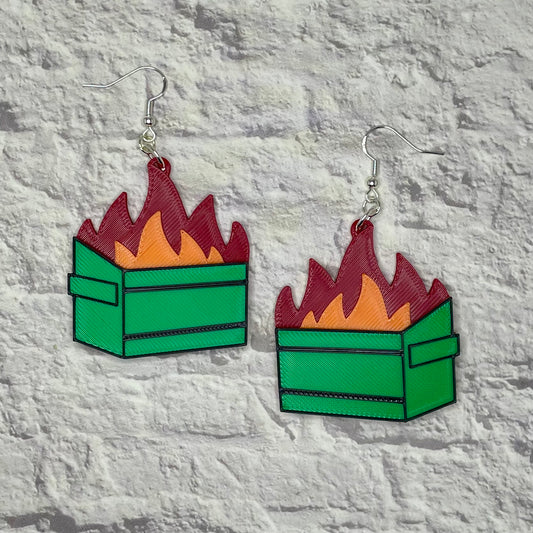 Dumpster Fire Statement Earrings or Keychain 3D Printed