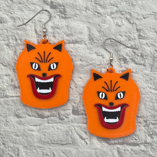 Hausu Orange Cat Horror Statement Earrings or Keychain 3D Printed