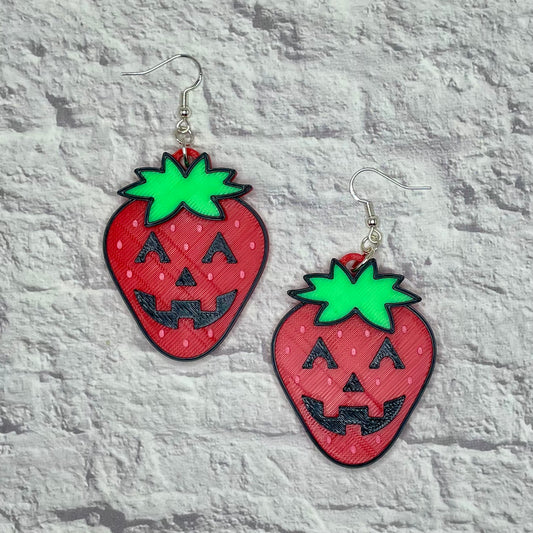 Strawberry Jack O Lantern Spooky Statement Earrings or Keychain 3D Printed