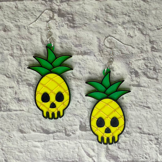 Pineapple Skull Spooky Statement Earrings or Keychain 3D Printed