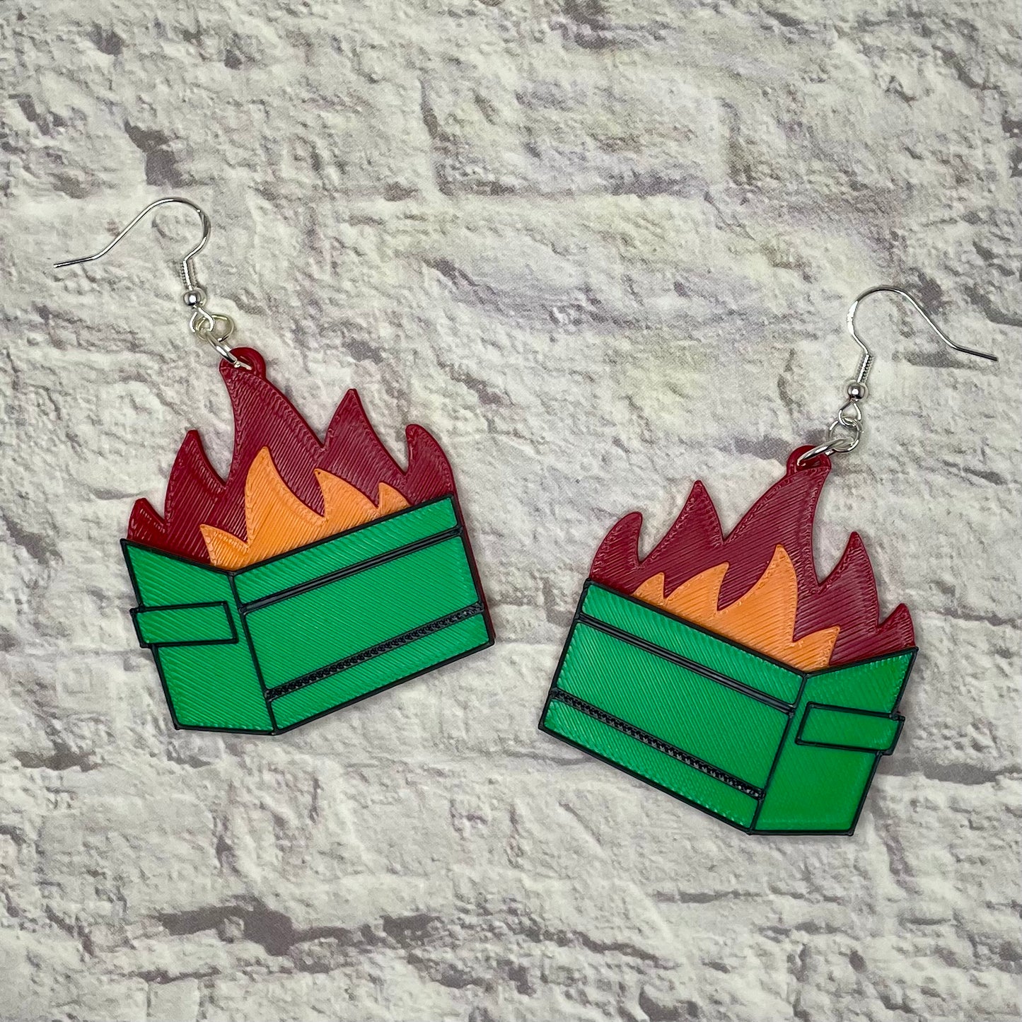 Dumpster Fire Statement Earrings or Keychain 3D Printed