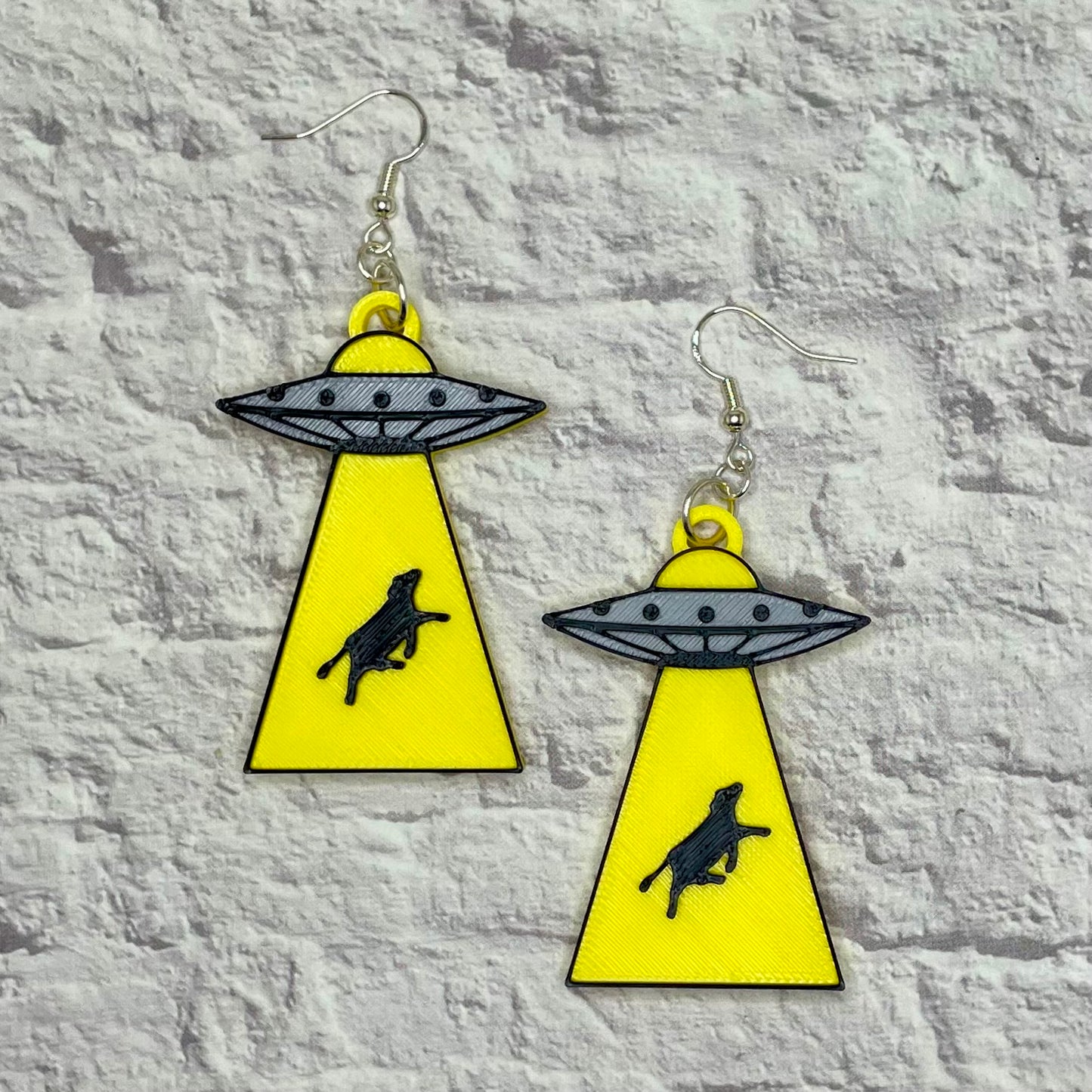 UFO Cow Abduction Statement Earrings or Keychain 3D Printed