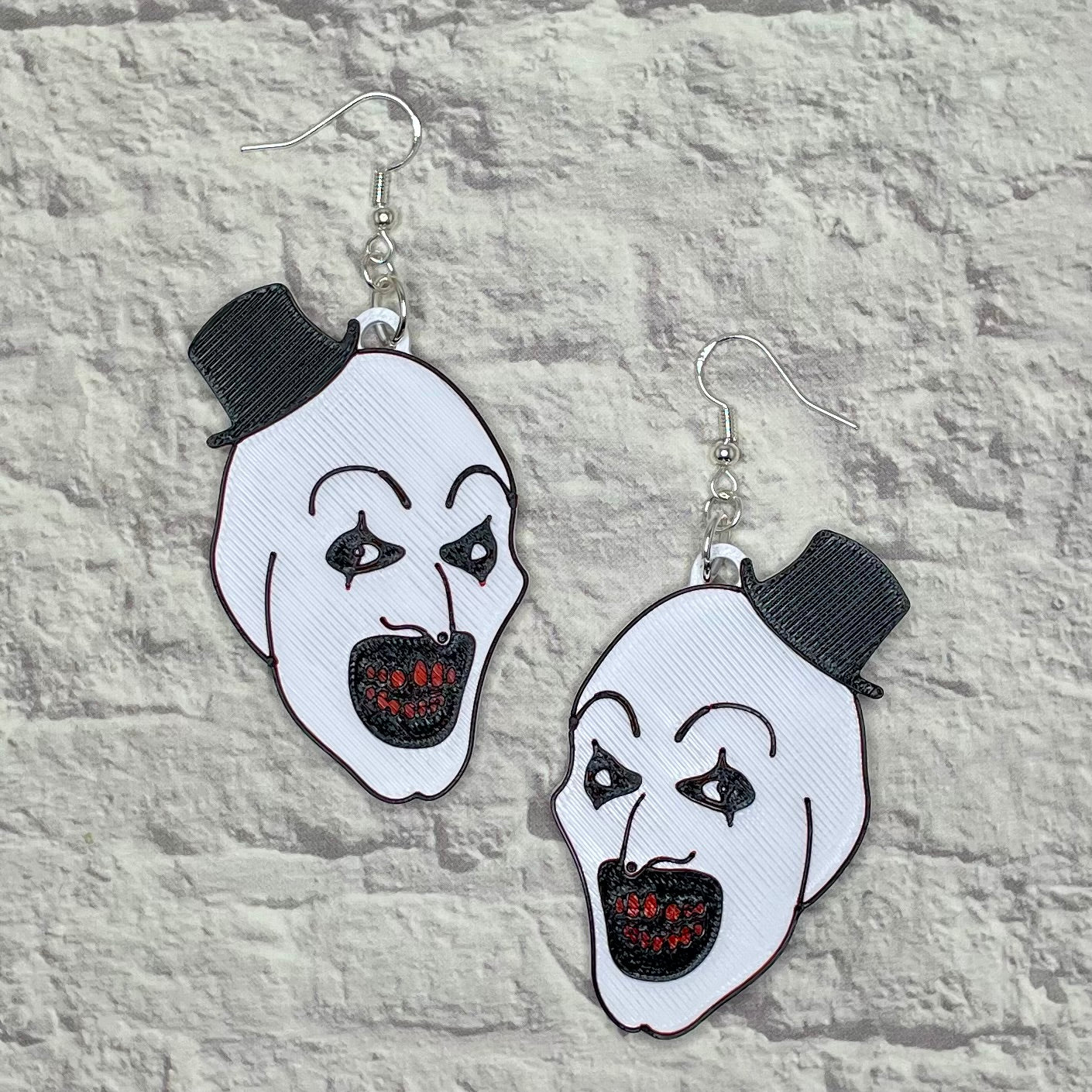 Killer Mime Horror Statement Earrings or Keychain 3D Printed