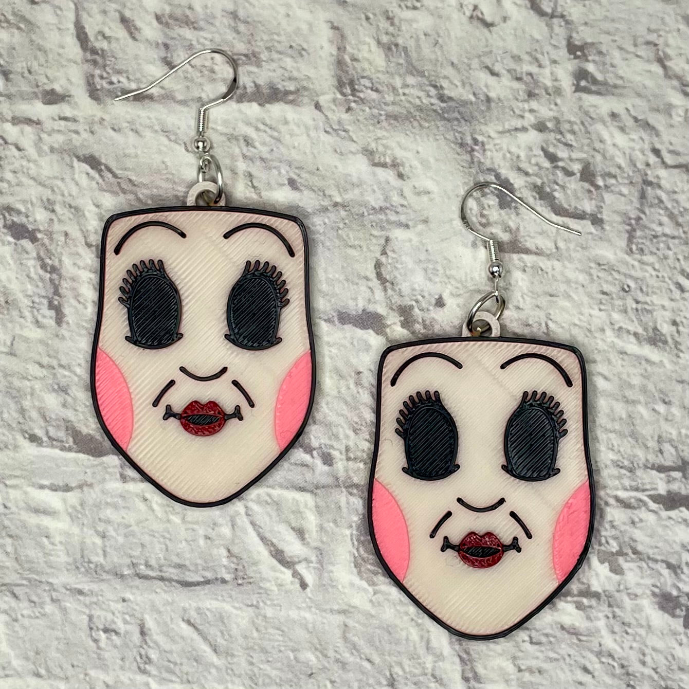 Doll Face Mask Horror Statement Earrings or Keychain 3D Printed