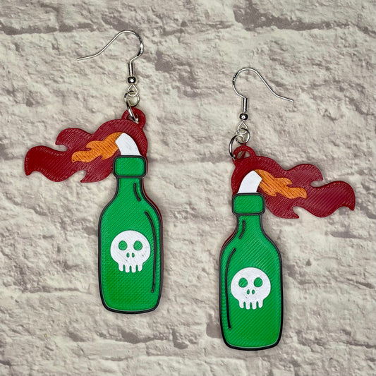 Molotov Cocktail Statement Earrings or Keychain 3D Printed