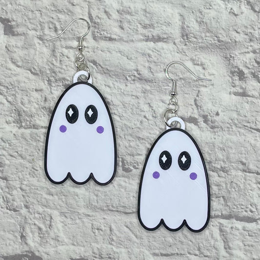 Cute Ghost Spooky Statement Earrings or Keychain 3D Printed
