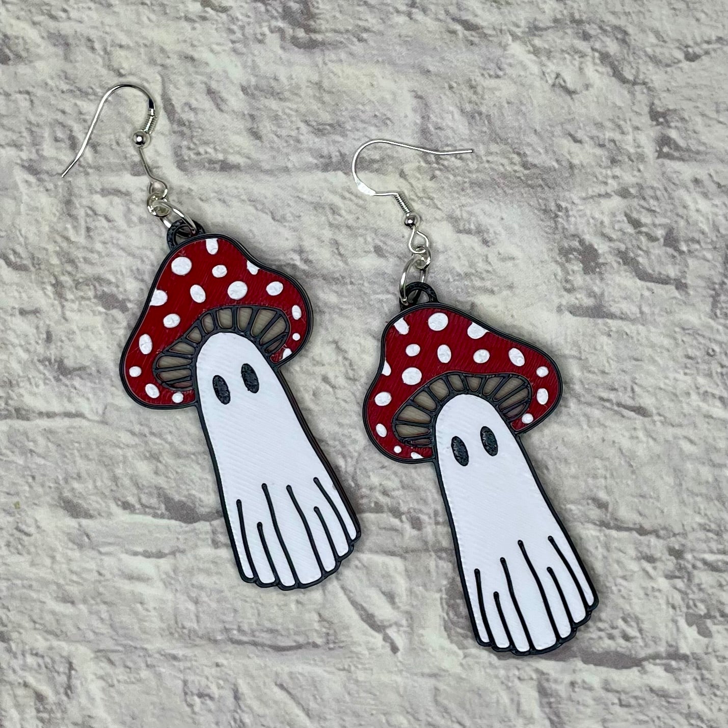 Ghost Mushroom Spooky Statement Earrings or Keychain 3D Printed