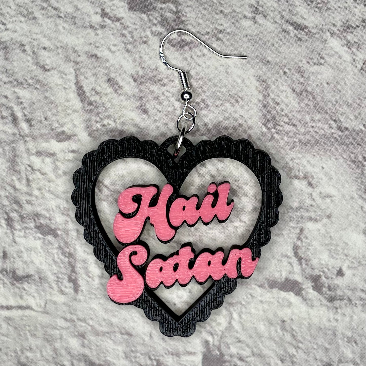 Hail Satan Heart Statement Earrings or Keychain 3D Printed