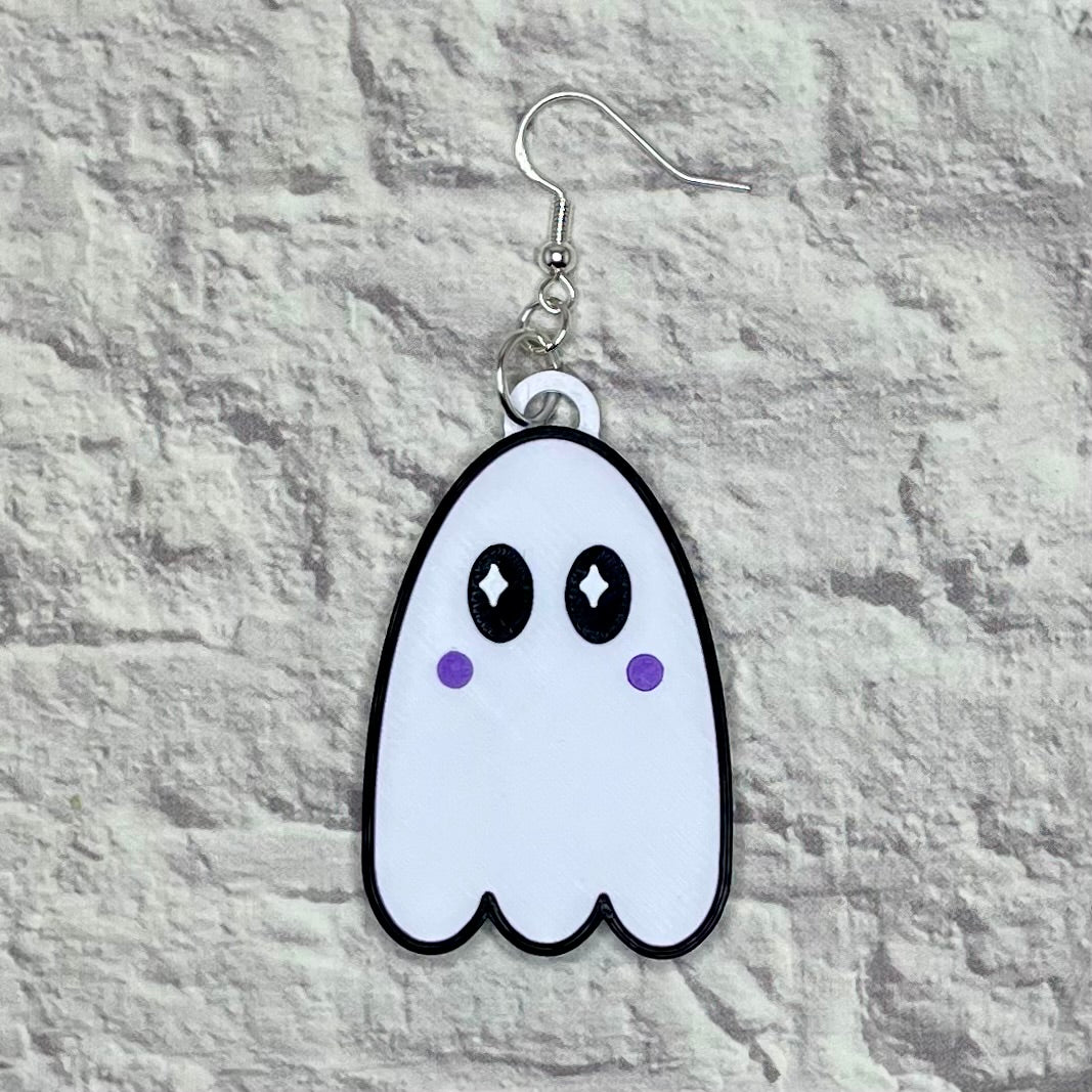 Cute Ghost Spooky Statement Earrings or Keychain 3D Printed