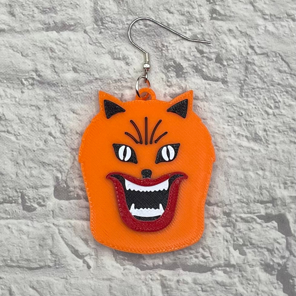 Hausu Orange Cat Horror Statement Earrings or Keychain 3D Printed