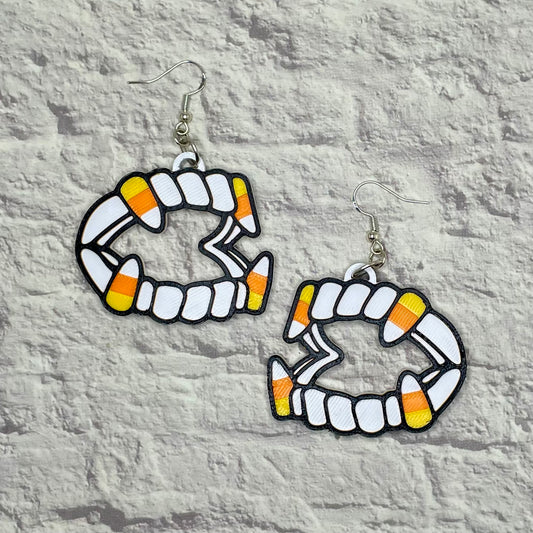 Candy Corn Vampire Teeth Statement Earrings or Keychain 3D Printed