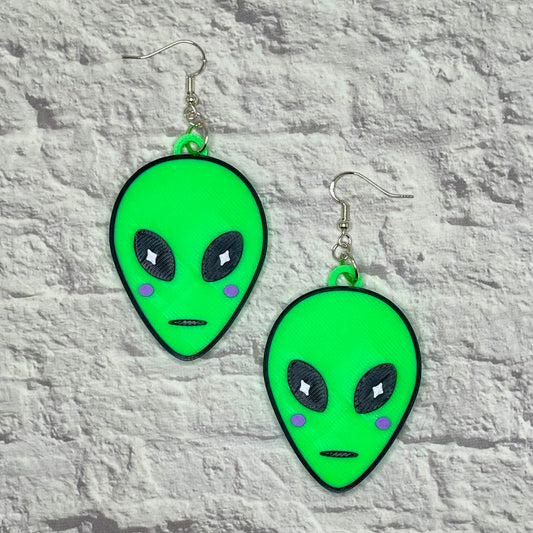 Alien Statement Earrings or Keychain 3D Printed