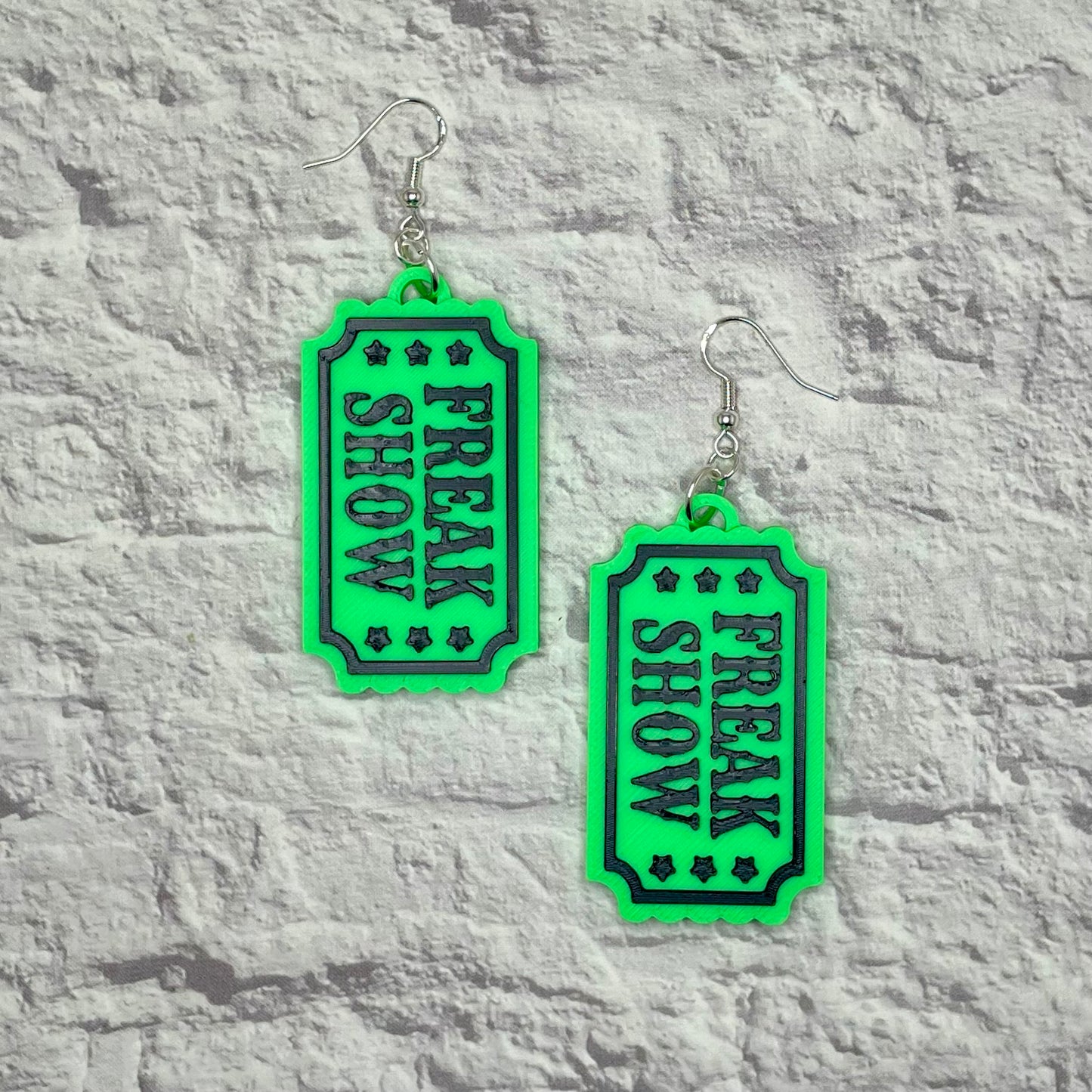 Freak Show Ticket Statement Earrings or Keychain 3D Printed