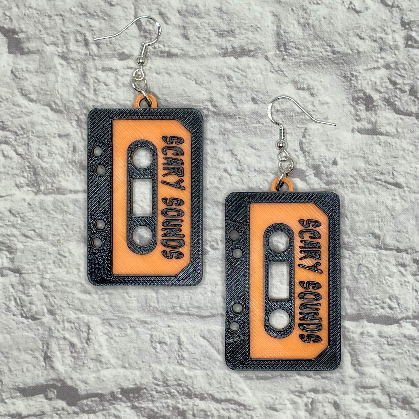 Scary Sounds Haunted House Cassette Statement Earrings or Keychain 3D Printed