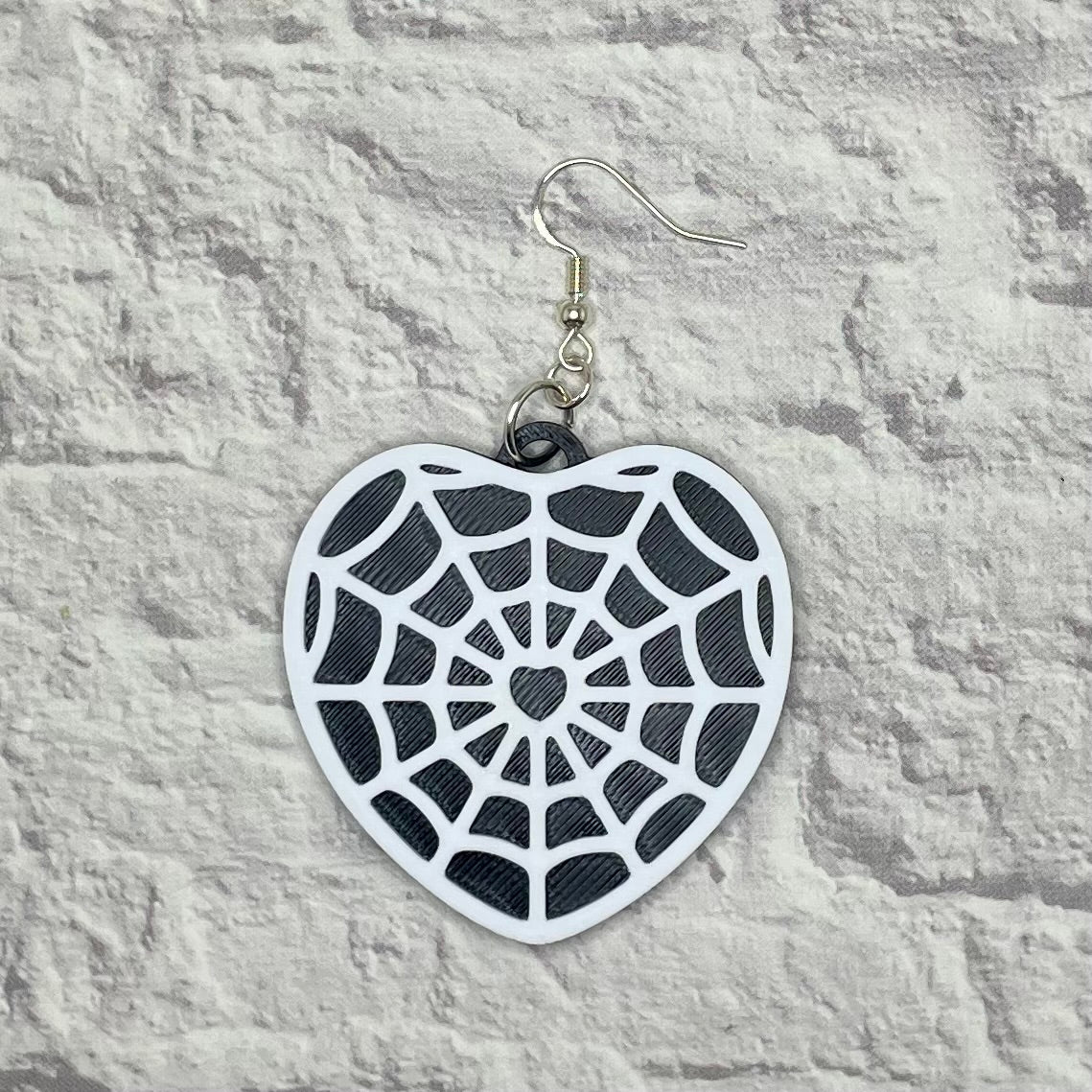 Spiderweb Heart Spooky Statement Earrings or Keychain 3D Printed