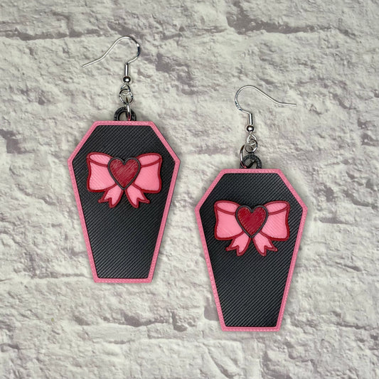 Coffin Bow Spooky Statement Earrings or Keychain 3D Printed