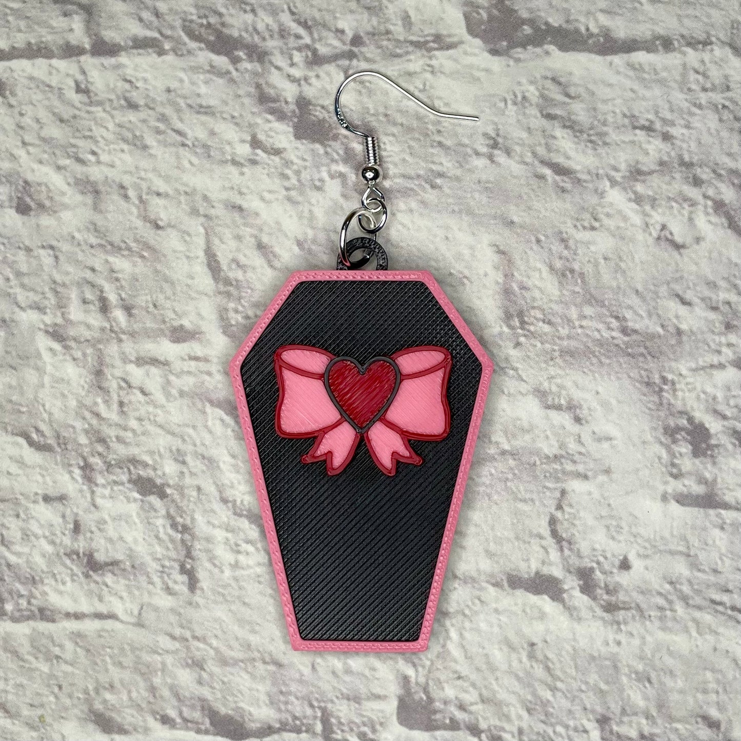 Coffin Bow Spooky Statement Earrings or Keychain 3D Printed