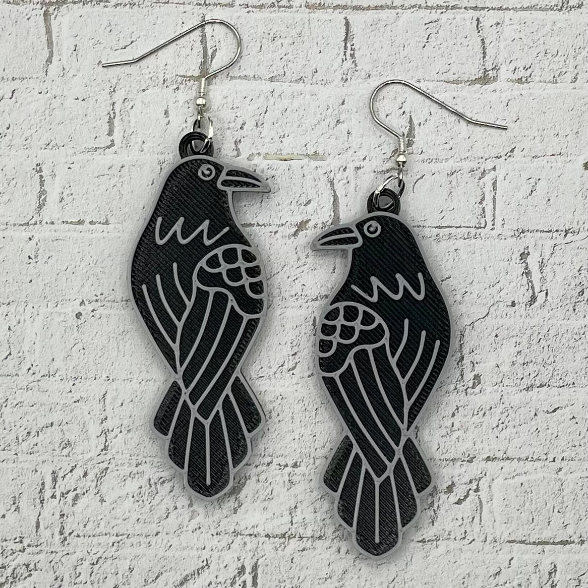 Crow Statement Earrings or Keychain 3D Printed